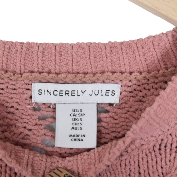 Sincerely Jules Pink Open Knit Sweater S Cottagecore Soft Textured Pullover - Picture 6 of 7